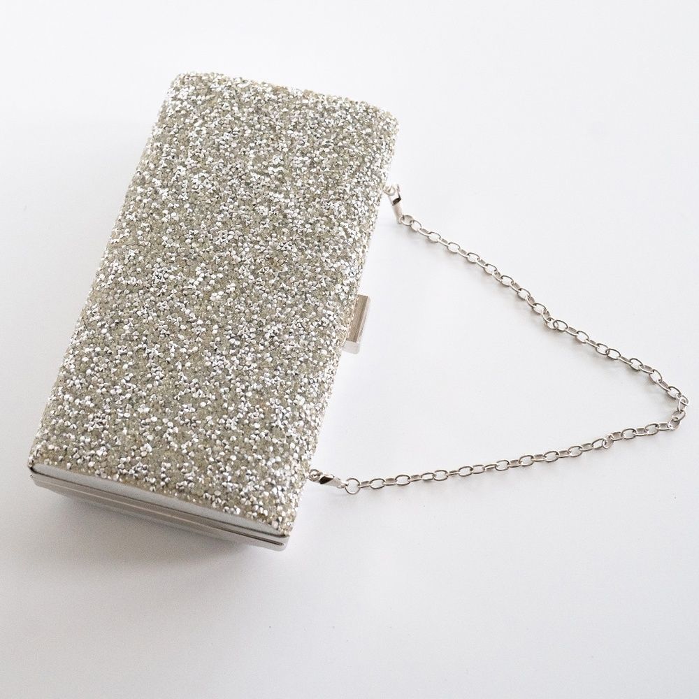 Elegant Silver Glitter Clutch